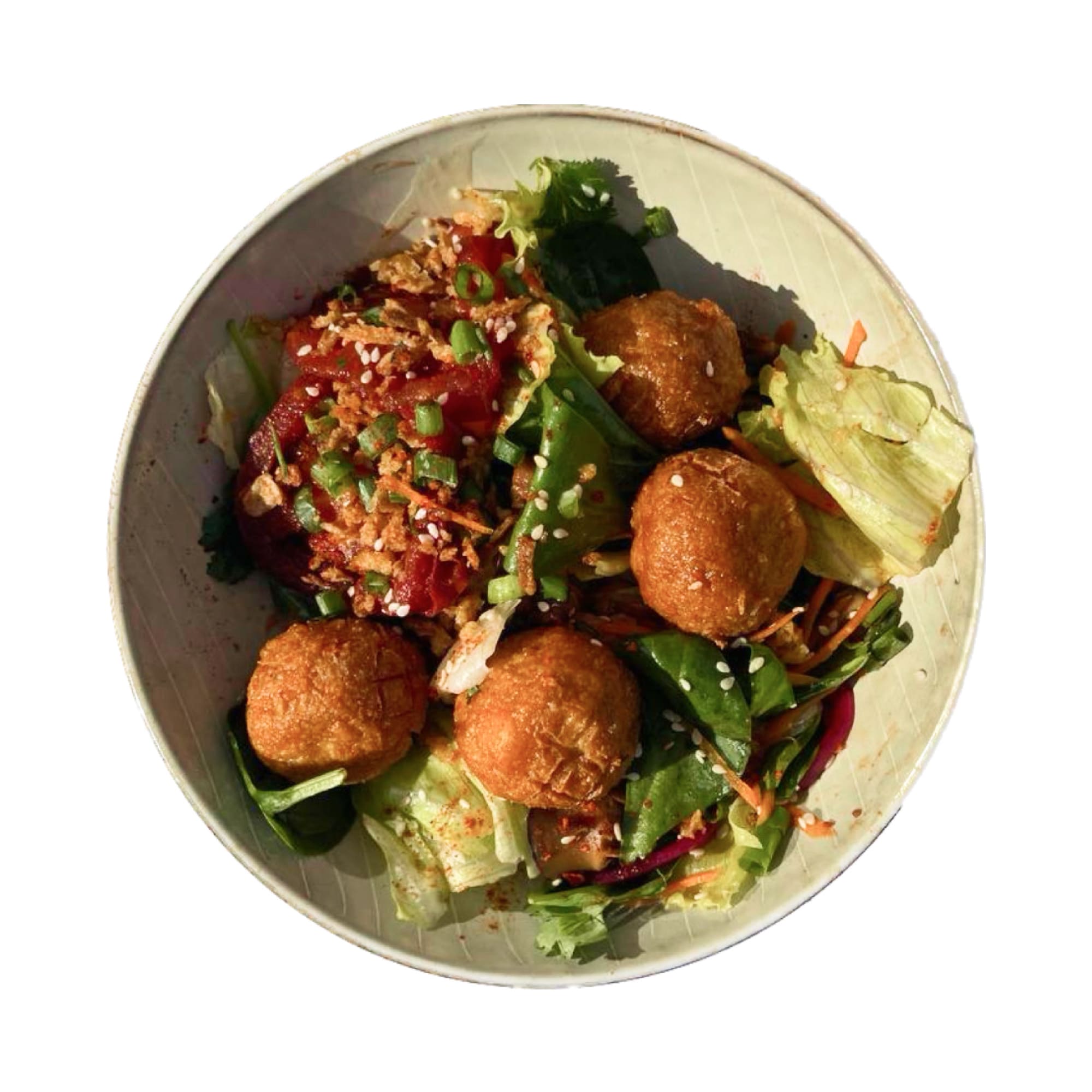 Salad with tofu balls